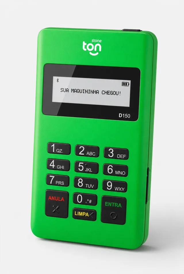 Maquininha T1 Ton Mega+ vista em ângulo 1