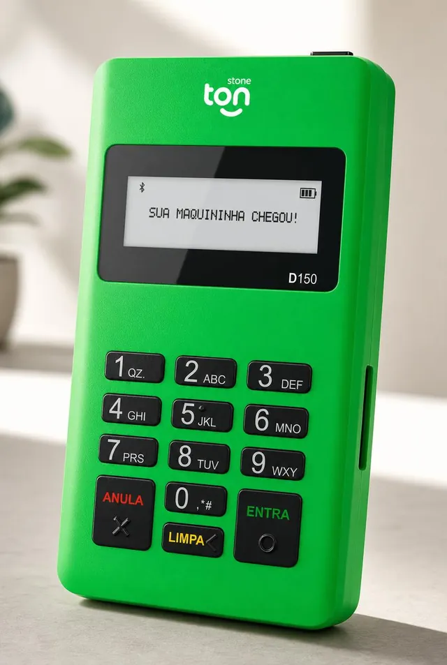 Maquininha T1 Ton Mega+ vista em ângulo 3